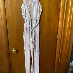 Market & Spruce Pink and White Striped Kids Jumpsuit